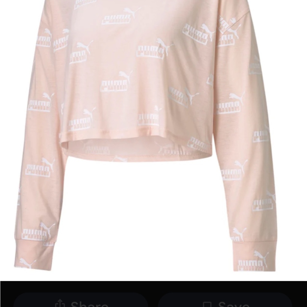 Puma Amplified all-over print, Cropped Hoodie in Blush Peach with White Logo - Picture 2 of 8
